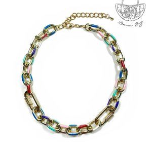 Multicolor Gold Chain Statement Necklace